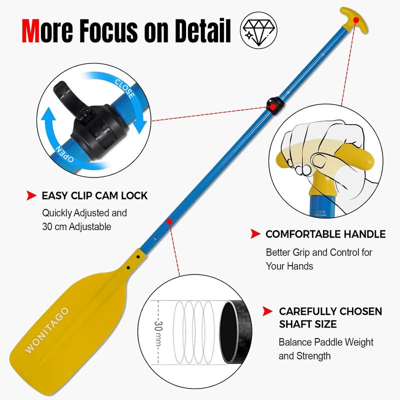 WONITAGO Canoe Paddles Aluminum Paddle with Plastic Blades Floating Adjustable Canoeing and Boating Oars, 122-152 cm/4-5 Ft, Black/Yellow - Image 4